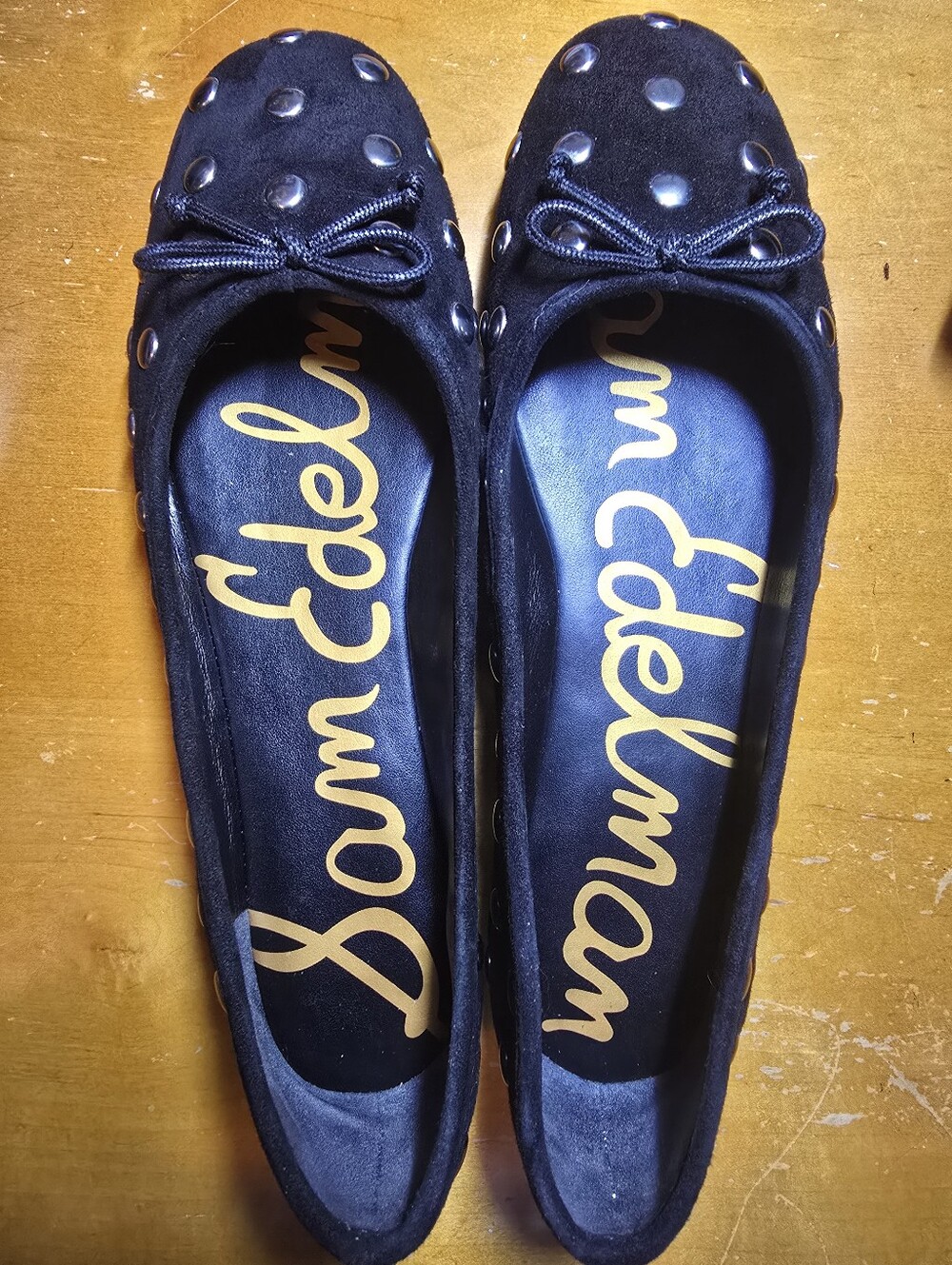 Sam Edelman Black Studded Suede Ballet Flats with Bow - NEVER WORN OUTSIDE